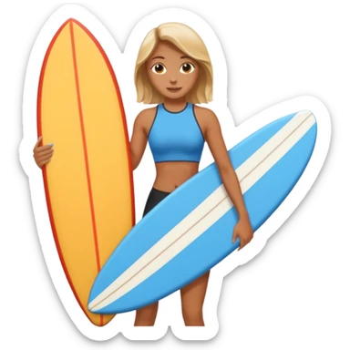 surfboard holding in hand women sticker