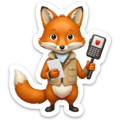 A fox holding paper and a walkie-talkie sticker