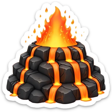 A lava flow spilling slowly over blackened rocks. sticker