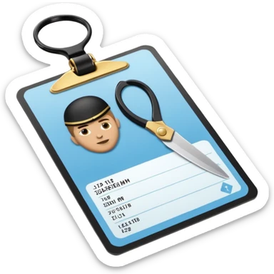 Floating black Scissors cutting in half a light blue idf soldier ID card with golden chip in 2 parts .hyper realistic sticker