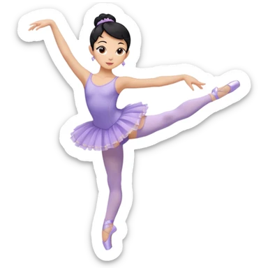 ballet dancer black hair tan skin wearing a lavender leotard and lavender tutu and pale pink tights with lavender pointe shoes in arabesqye sticker