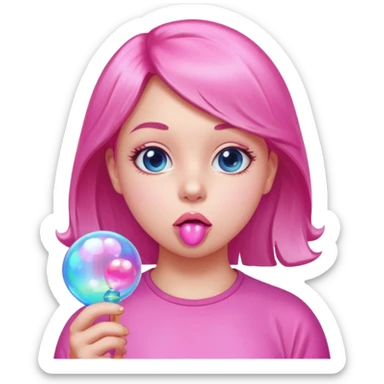 Girl blowing bubble gum sticker