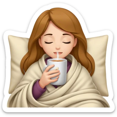 girl inside a blanket sipping coffee eyes closed sticker