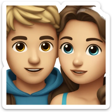 Girl with light brown hair and blue eyes kissing Mexican boy with dark brown hair and eyes sticker