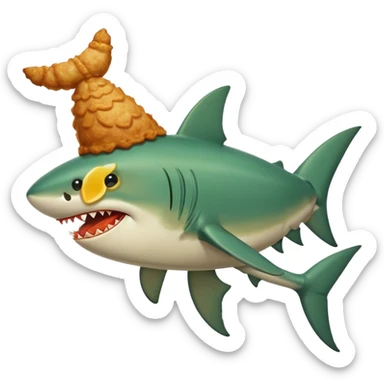 green shark holds with a fin fried chicken leg sticker