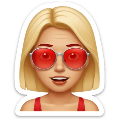 face with sunburn, visible tan lines from sunglasses, and a grimace sticker