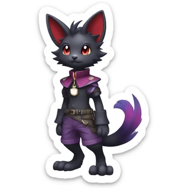 cool edgy anthro kawaii black purple red ethereal fantasy beautiful elegant nargacuga-Noivern-cat-Fakemon wearing a collar, cargo pants, full body sticker