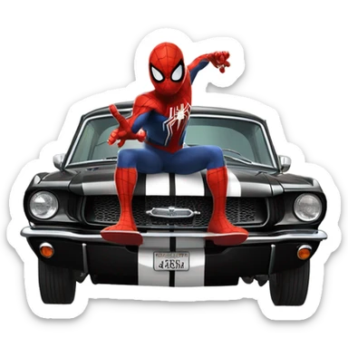 Spider-Man driving a 65 black Mustang fastback sticker