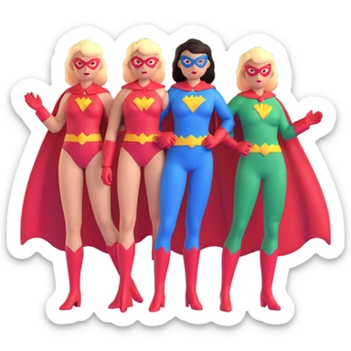 three female superheroes with different powers and costumes sticker