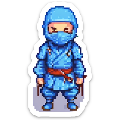 masked ninja, pixel art style, blue costume sticker