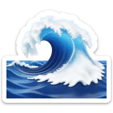 3D render of Tsunami, miniature weather phenomenon, volumetric particle effects, giant curling wave of deep blue water with white foam, emoji style, isolated on white background --v 6.0. sticker
