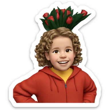 smiling girl with flowers sticker
