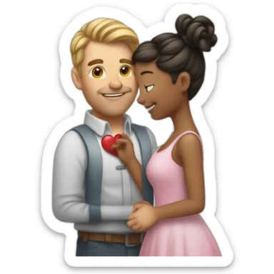 Man loves woman with pigtails, heart between them sticker