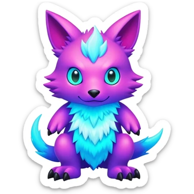 Modern lush warm-colored neon-colored Digimon-Fionbri-creature sticker