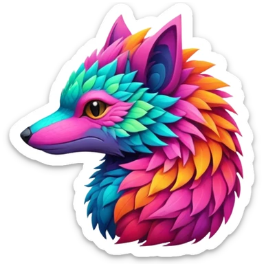 Tropical lush warm-colored modern colorful neon-colored Fakémon-Trico-creature sticker