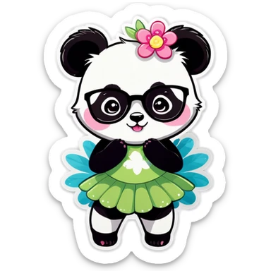 Cute female Panda wearing a tutu and glasses with a flower above 1 ear sticker