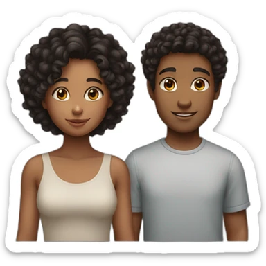 Boy with dark curly hair and girl sticker