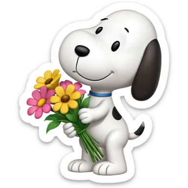 Snoopy holding flower bouquet sticker