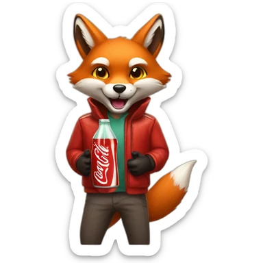 fox with a bottle of Coca-Cola in his hands sticker