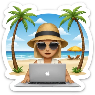  An open laptop on the beach. bildschirm ist schwarz und im hintergrund sind palmen, meer sticker