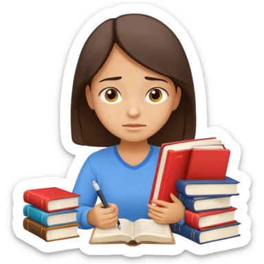

a stressed, sad student preparing for IELTS, holding books and coffee, tired face, exam stress.

Style: emoji, clean, simple, white background. sticker
