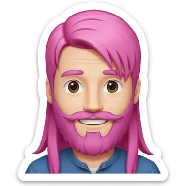 man with very long straight hair pink and beard no mustache sticker