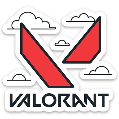 Valorant logo, sharp geometric V, bold, minimal, red and black, esports game logo style sticker