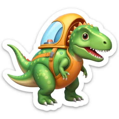 cute toy-like rocket-propelled dinosaur, rounded shapes, glossy texture, colorful rocket backpack, happy expression, 3D cartoon, mobile game icon style, clean background, no text, no watermark
 sticker