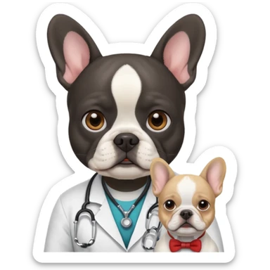 médico negro con bulldog francés blanco sticker