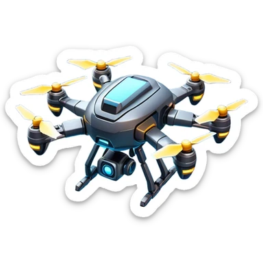 Clash of Clans aesthetic: Cinematic Playful 3D Isometric Robot Drone Emoji, rendered in a 3D vector-style similar to standard emojis with minimal shading and bold, simplified shapes. A compact, distinct form with signature details, softly glowing with a futuristic sci-fi warfare charm. Simplified yet unmistakably iconic, highly detailed and consistent, glowing with a soft radiance and high shine. Stylized with a touch of high-tech brilliance and a soft glowing outline, capturing the essence of a beloved gaming relic with a friendly, playful manner! sticker