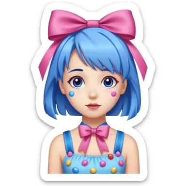 candy girl from candyland blue pink mixed hair with ribbon  sticker