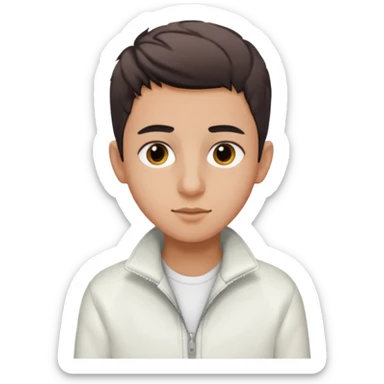 algerian teenage boy with very short gradient hair, brown eyes and long lashes, big nose and he is wear a white jacket sticker