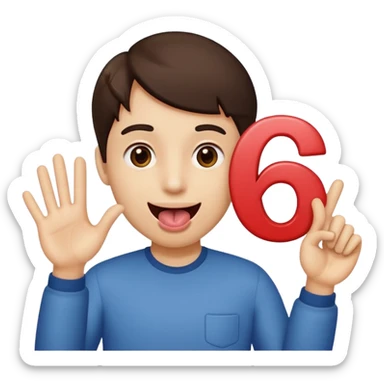 Happy face with tongue out with a number six in the left hand and number seven in the right hamd  sticker