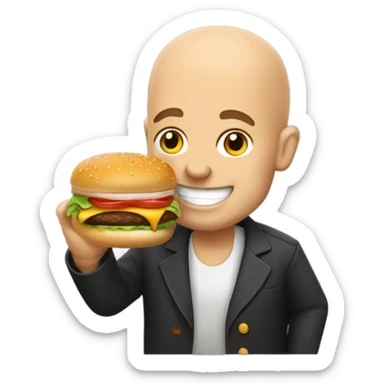 Happy bald man eating a burger and drinking bourbon  sticker