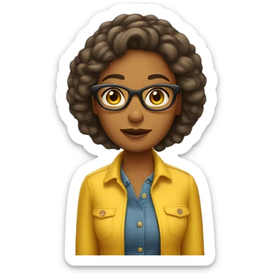 Mulher cabelo curto cacheado óculos e Roupa amarela  sticker