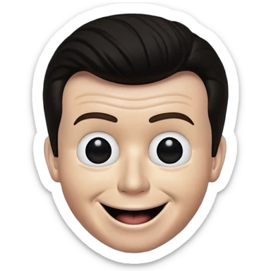 Rick Astley with a big smiling face, but he has no teeth, there’s 3 small BØB eyes in his mouth, he has no eyes except for 2 small BØB eyes in his eyes, the background is pitch black, and Rick Astley is almost pitch black sticker