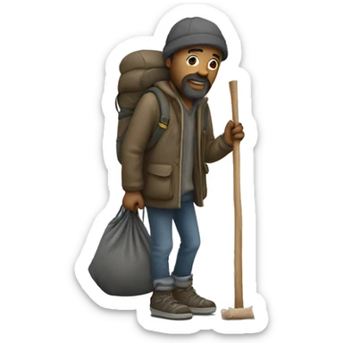 homeless man with stick  bag sticker