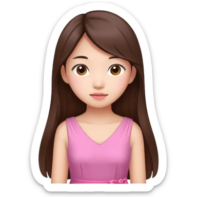 asian girl with long brown hair and fair skin wearing pink dress sticker