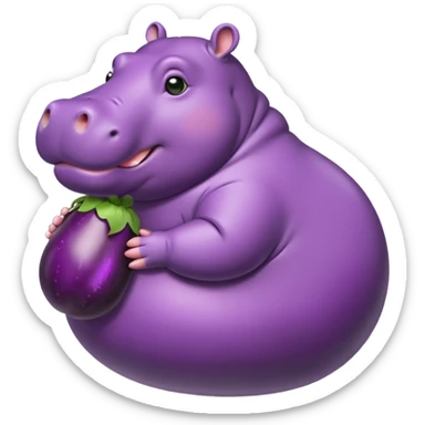 Fat hippo on eggplant sticker
