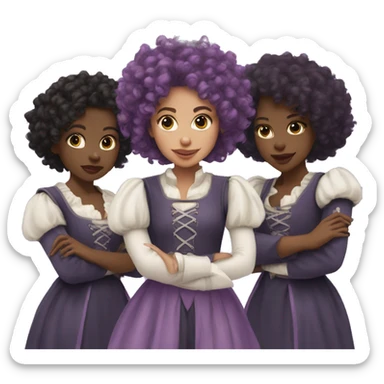 Three musketeers dark black women lilac curly hair sticker