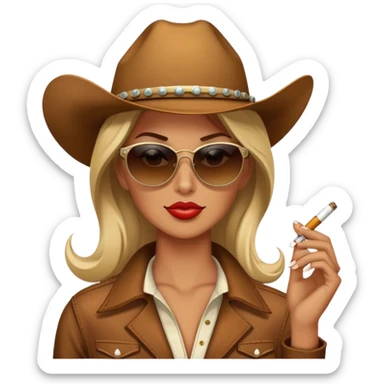 Cowgirl wearing sunglasses, smoking a cigarette sticker
