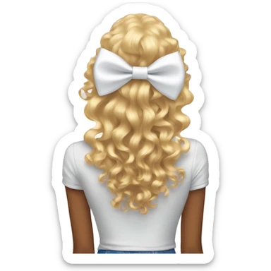 White big bow in blonde curly hair from behind sticker