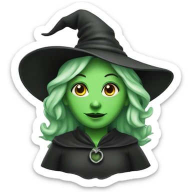 apple emoji of a witch with green skin sticker