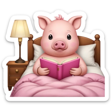 pig reading in bed with retro light lamp next to it sticker