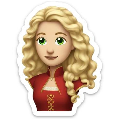 Woman with wavy blonde hair, green eyes and red medieval dress sticker