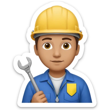 ultra realistic engineer with small ukraine flag and with wrench sticker