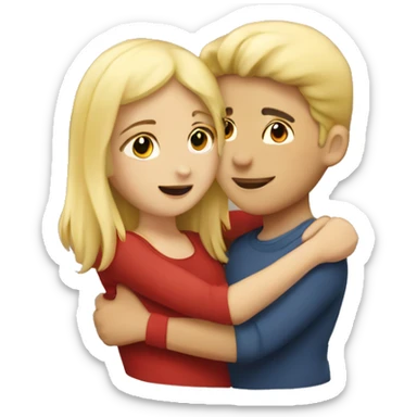 Blonde boy and brunette girl hugging sticker