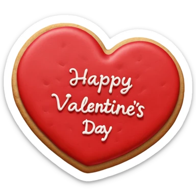 Heart-shaped cookie with smooth red icing, write 'Happy Valentine's day' on top of the red icing in white icing sticker
