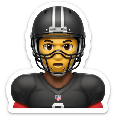 American black football player with a mask which have small holes like a goalkeeper mask sticker
