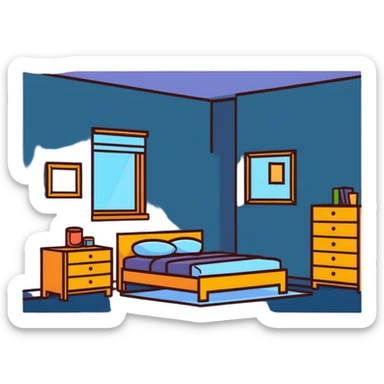 small bedroom with cute decor, cozy space aesthetic, pastel colors, plush toys, charming details sticker